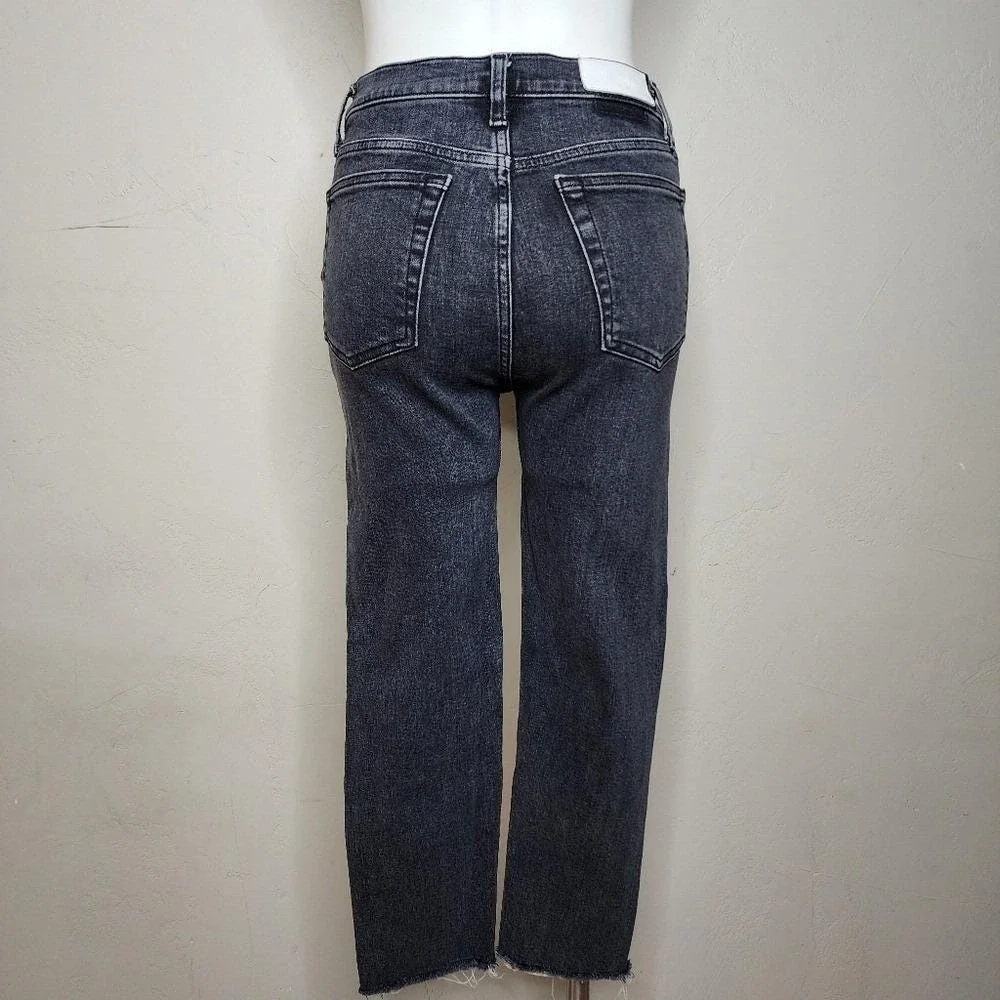 RE/DONE Women's Black Straight Leg Cropped‎ Stretch Denim Jeans Size 28